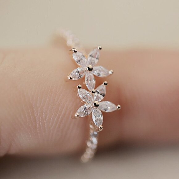 🍁 Lovely Double Flower Zircon Pure Rose Gold Lovely Rings for Women, EVGG1470 - Picture 2 of 6